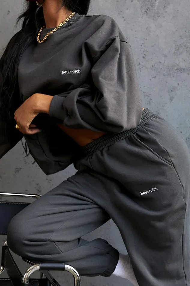 House Of CB SkyCharcoal Fleece Back Jogging Trousers Charcoal Women Sweats