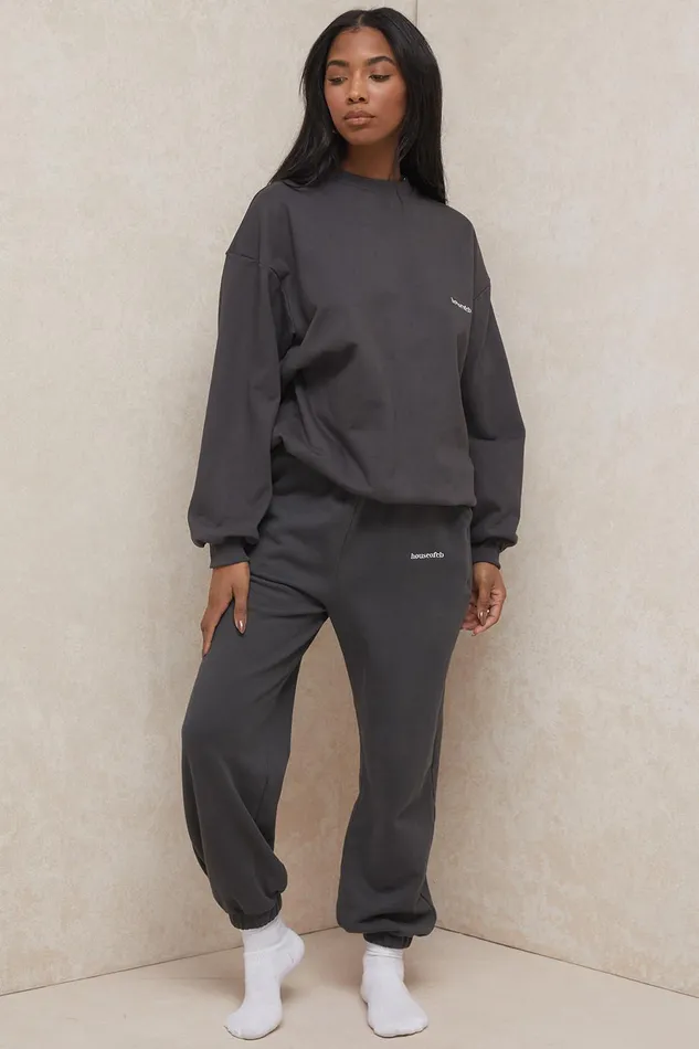 House Of CB SkyCharcoal Fleece Back Jogging Trousers Charcoal Women Sweats