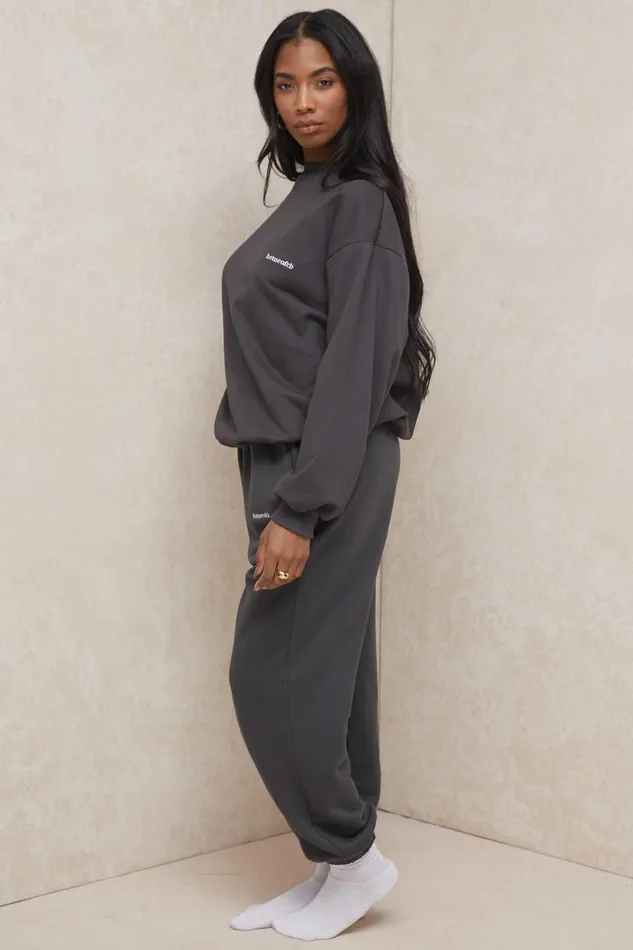 House Of CB SkyCharcoal Fleece Back Jogging Trousers Charcoal Women Sweats