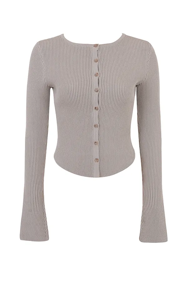 House Of CB SylviaTaupe Ribbed Knit Cardigan 8211 SALE Taupe Women Tops
