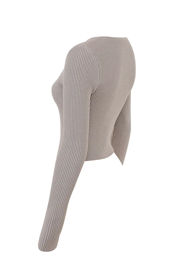 House Of CB SylviaTaupe Ribbed Knit Cardigan 8211 SALE Taupe Women Tops