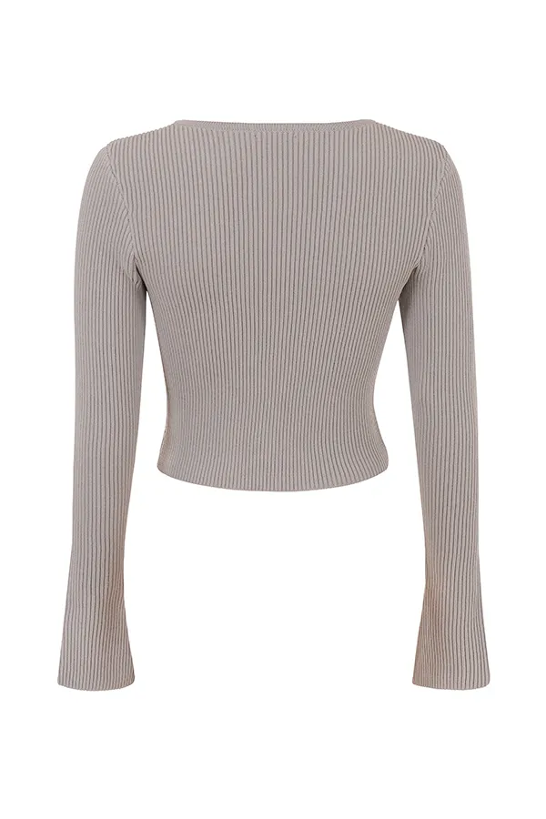 House Of CB SylviaTaupe Ribbed Knit Cardigan 8211 SALE Taupe Women Tops