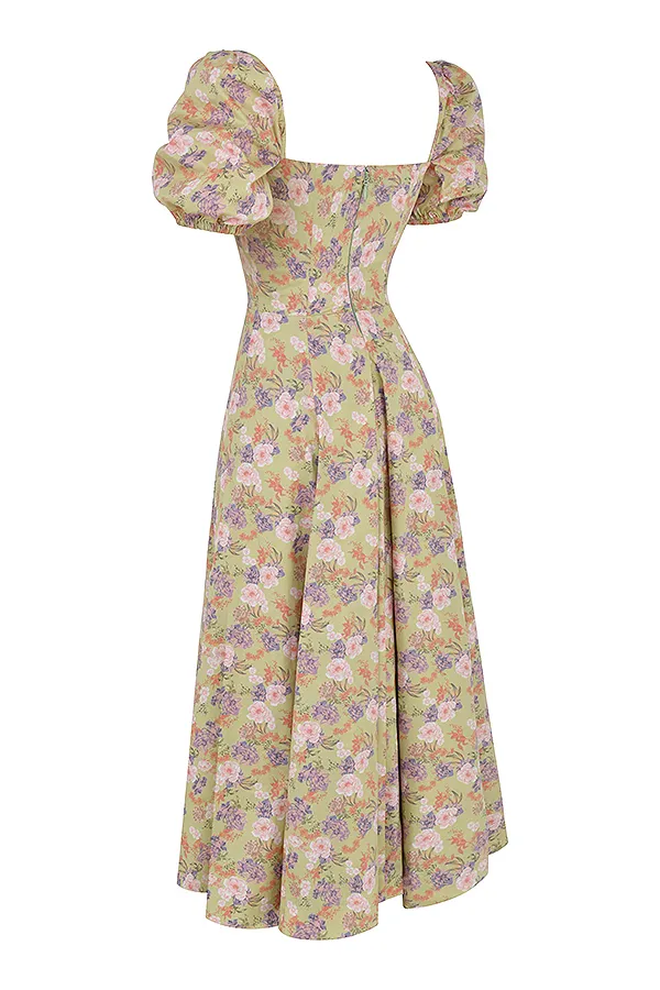 House Of CB TallulahPeony Print Puff Sleeve Midi Sundress Peony Women Corset Dresses