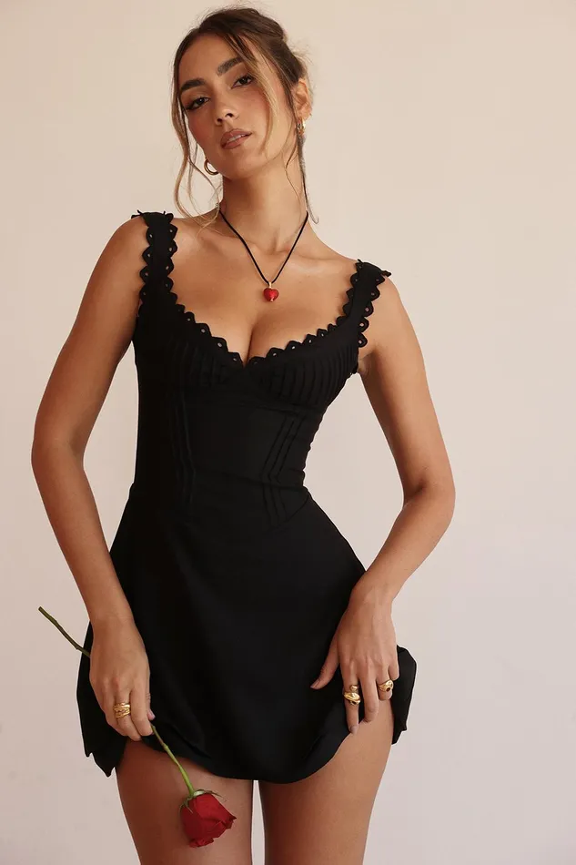 House Of CB TillyBlack Pin Tuck Mini Dress Black Women Corset Dresses