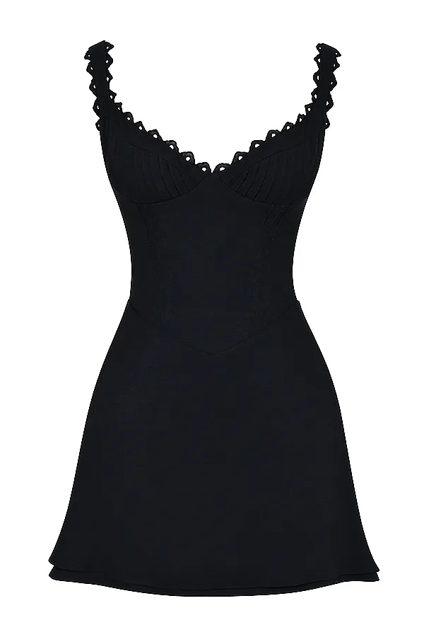 House Of CB TillyBlack Pin Tuck Mini Dress Black Women Corset Dresses