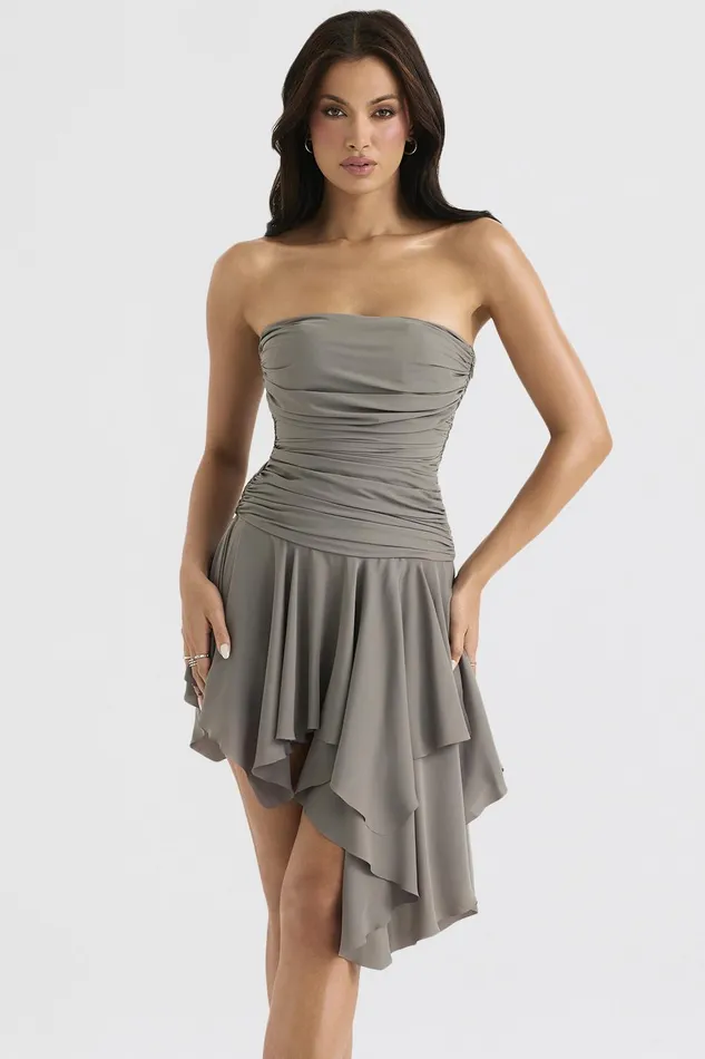 House Of CB ValeriaSmoke Gathered Asymmetric Dress 8211 SALE Smoke Women Corset Dresses