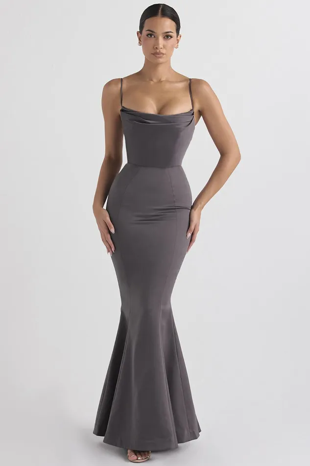 House Of CB VioletteShadow Satin Fishtail Gown 8211 SALE Shadow Women Maxi Dresses