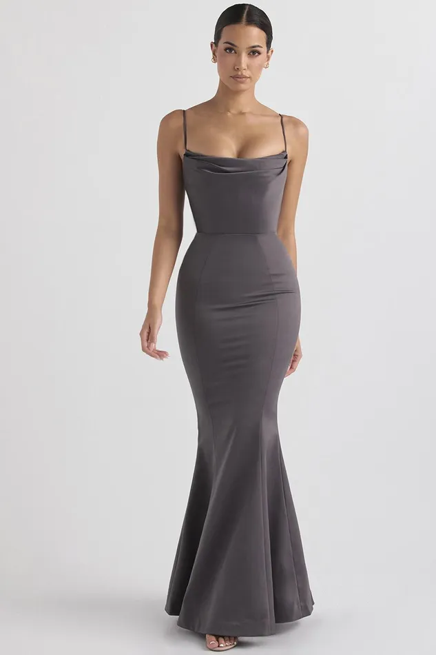 House Of CB VioletteShadow Satin Fishtail Gown 8211 SALE Shadow Women Maxi Dresses