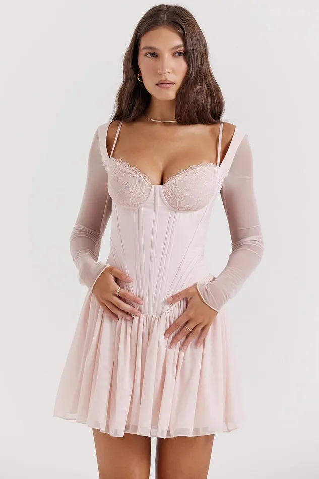 House Of CB ViviSoft Peach Corset Mini Dress Soft Women Corset Dresses