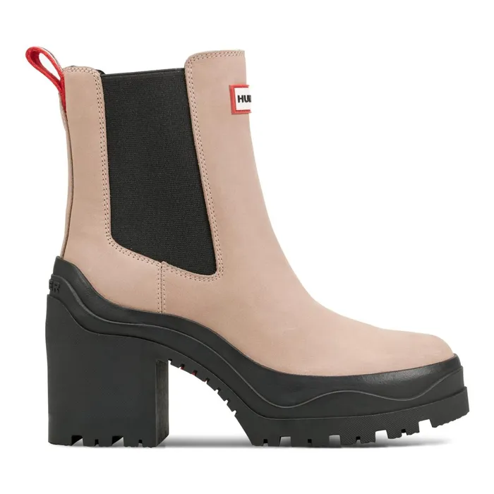 Hunter Boots Miana Heeled Waterproof Chelsea Boots Medium Natural Women Short and Ankle Boots
