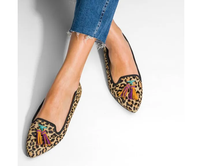 Hush Puppies Flats and SlipOns Women Sadie Tassel SlipOn Leopard Calf Hair Hush Puppies Flats and SlipOns Women Sadie Tassel SlipOn Leopard Calf Hair