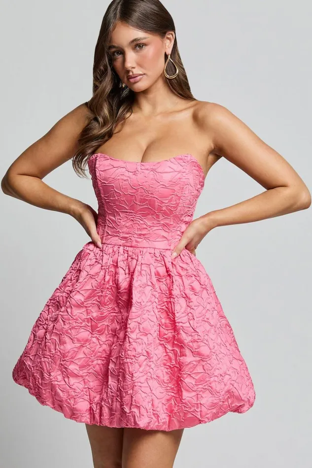 Inez Mini Dress 8211 Jacquard Strapless Bubble Hem Dress In Pink Women Showpo Curve Clothes Inez Mini Dress 8211 Jacquard Strapless Bubble Hem Dress In Pink Women Showpo Curve Clothes