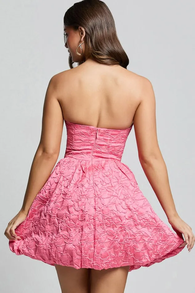 Inez Mini Dress 8211 Jacquard Strapless Bubble Hem Dress In Pink Women Showpo Curve Clothes