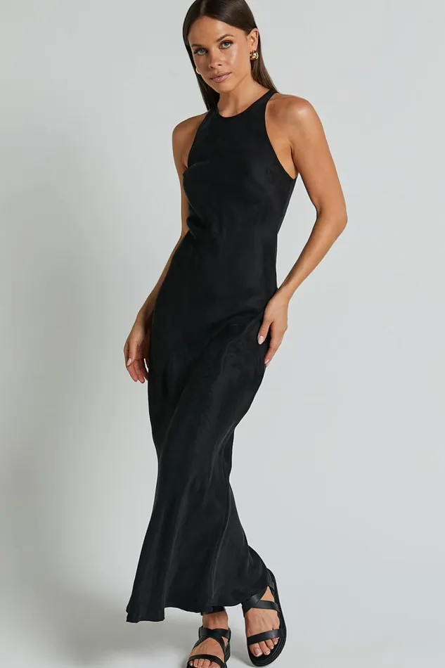 Irvine Midi Dress 8211 Racer Neck Slip Dress In Black Women Showpo Dresses
