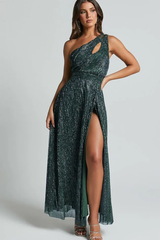 Isra Maxi Dress 8211 Lurex Slit Cut Out One Shoulder Dress In Emerald Women Showpo Curve Clothes Isra Maxi Dress 8211 Lurex Slit Cut Out One Shoulder Dress In Emerald Women Showpo Curve Clothes