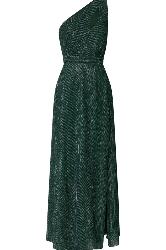 Isra Maxi Dress 8211 Lurex Slit Cut Out One Shoulder Dress In Emerald Women Showpo Curve Clothes
