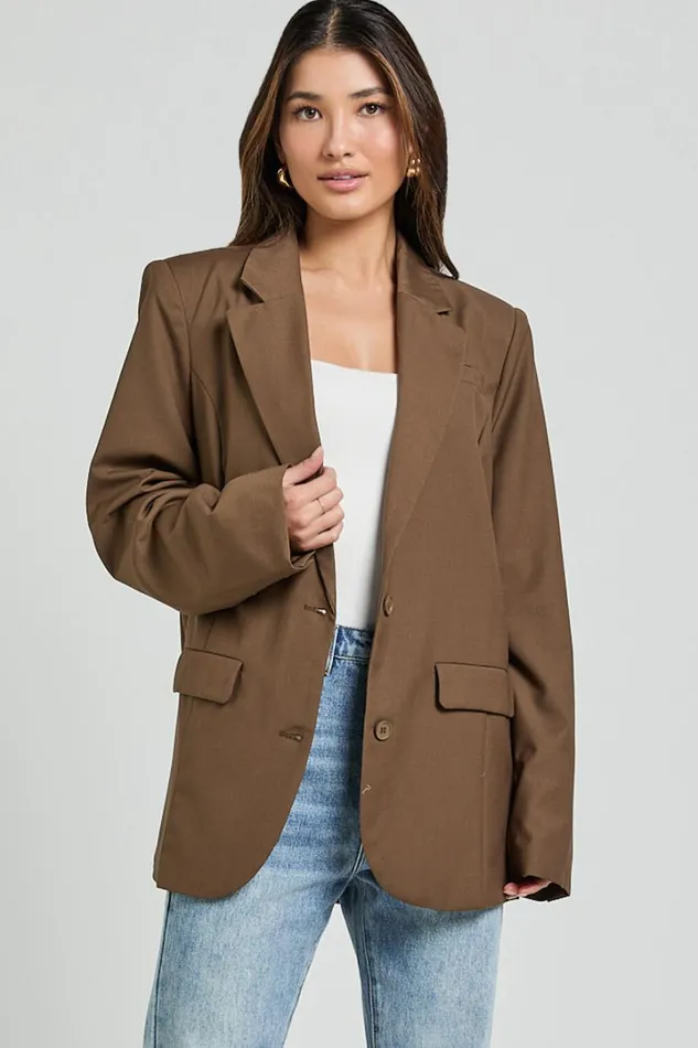 Izara Blazer 8211 Oversized Boyfriend Fit Blazer In Oak Women Showpo Blazers
