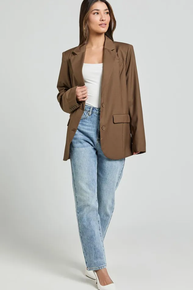 Izara Blazer 8211 Oversized Boyfriend Fit Blazer In Oak Women Showpo Blazers