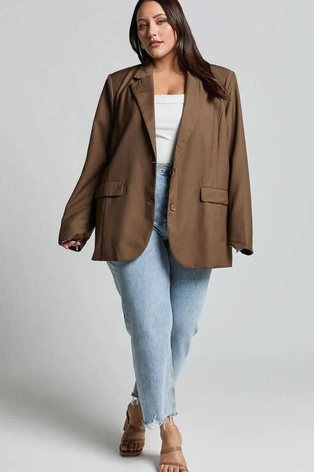 Izara Blazer 8211 Oversized Boyfriend Fit Blazer In Oak Women Showpo Blazers