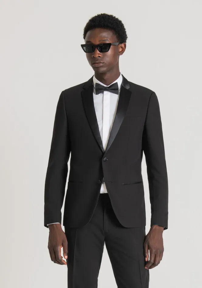 Jackets And Gilet Men Antony Morato Nina Slim Fit Jacket In Stretch Viscose Blend Fabric With Satin Details Black