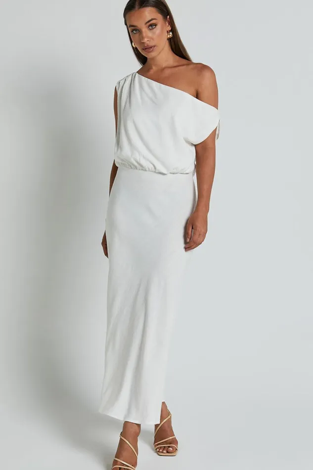 Jacqueline Midi Dress 8211 Linen Look One Shoulder Dress In White Women Showpo Curve Clothes Jacqueline Midi Dress 8211 Linen Look One Shoulder Dress In White Women Showpo Curve Clothes