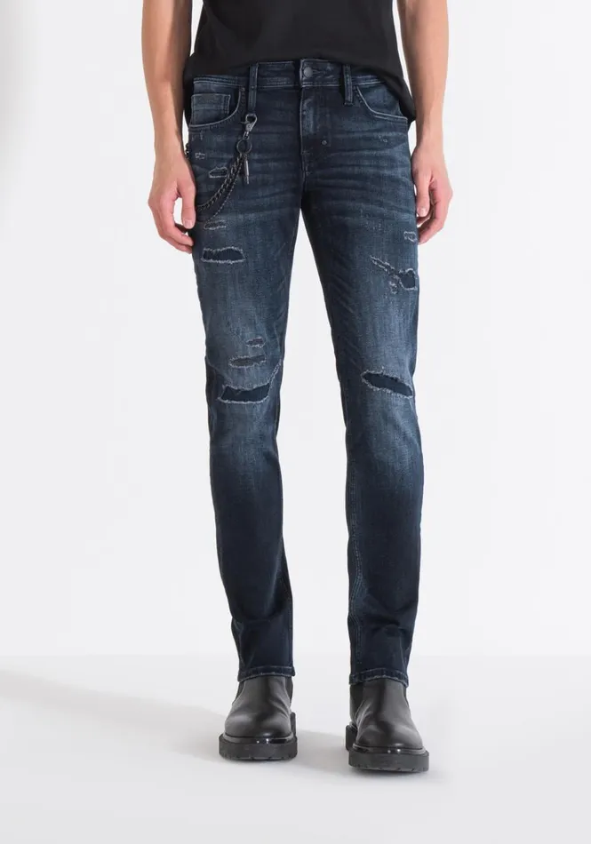 Jeans Men Antony Morato Tapered Fit 034Iggy034 Jeans In Blue Denim With Rips Light Blue