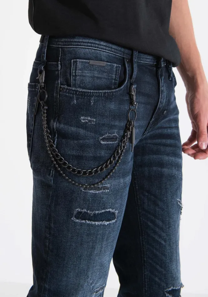 Jeans Men Antony Morato Tapered Fit 034Iggy034 Jeans In Blue Denim With Rips Light Blue