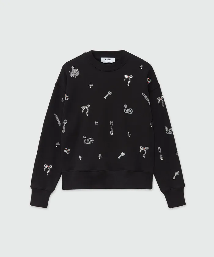 Jersey Sweatshirt With Applications And Embroidery Women MSGM Hoodies And Sweatshirts