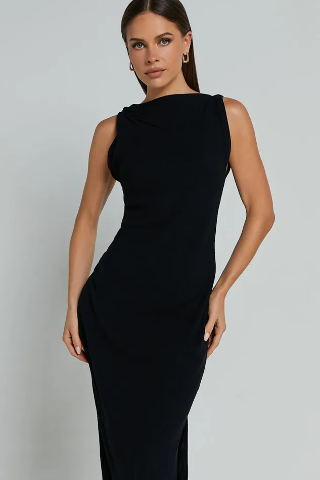 Jessenia Maxi Dress 8211 Linen Look High Neck Dress In Black Women Showpo Dresses