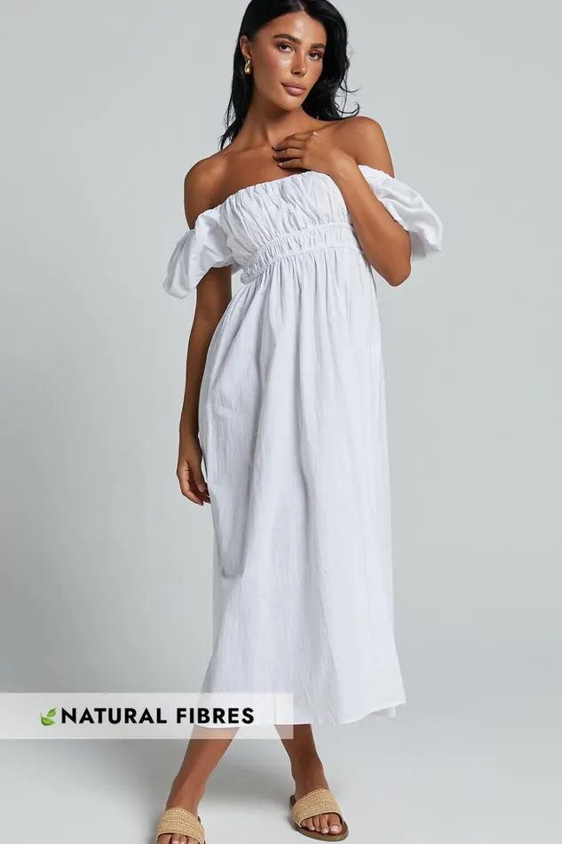 Jovanie Midi Dress 8211 Square Neck Short Puff Sleeve Elasticated Waist Thigh Split Dress In White Women Showpo Dresses Jovanie Midi Dress 8211 Square Neck Short Puff Sleeve Elasticated Waist Thigh Split Dress In White Women Showpo Dresses