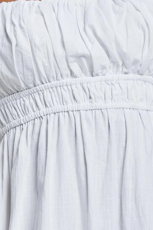 Jovanie Midi Dress 8211 Square Neck Short Puff Sleeve Elasticated Waist Thigh Split Dress In White Women Showpo Dresses