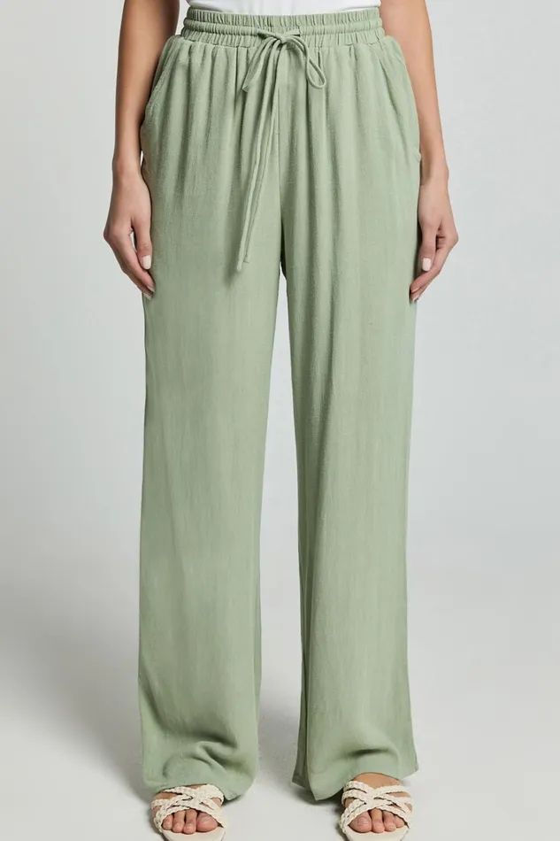 Kala Pants 8211 Mid Waisted Relaxed Elastic Waist Pants In Sage Women Showpo Conscious