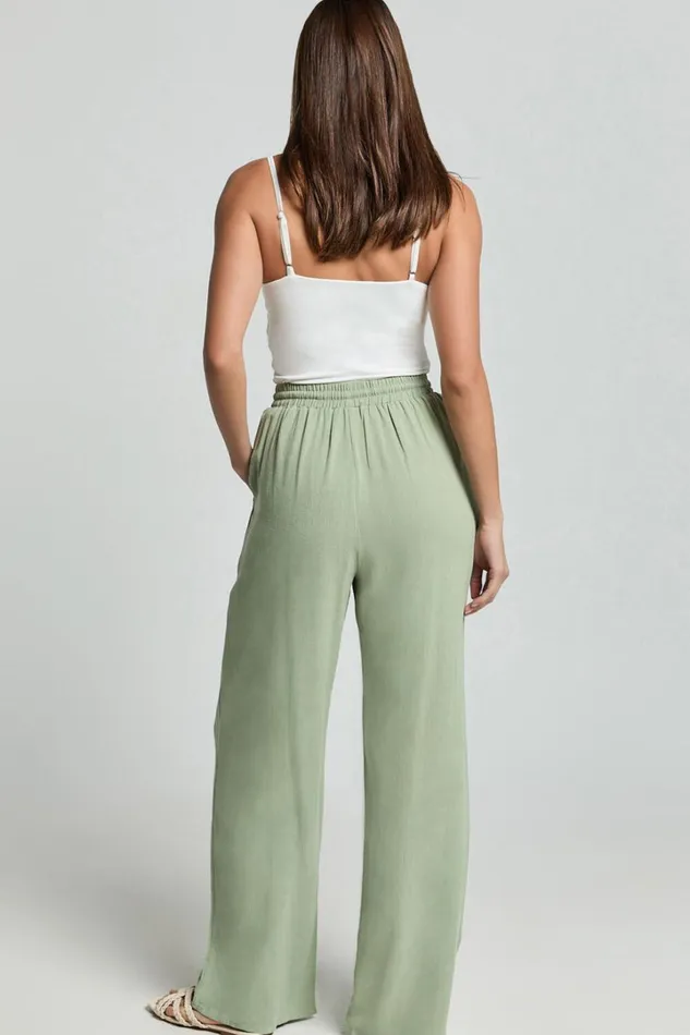 Kala Pants 8211 Mid Waisted Relaxed Elastic Waist Pants In Sage Women Showpo Conscious