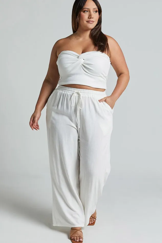 Kala Pants 8211 Mid Waisted Relaxed Elastic Waist Pants In White Women Showpo Pants