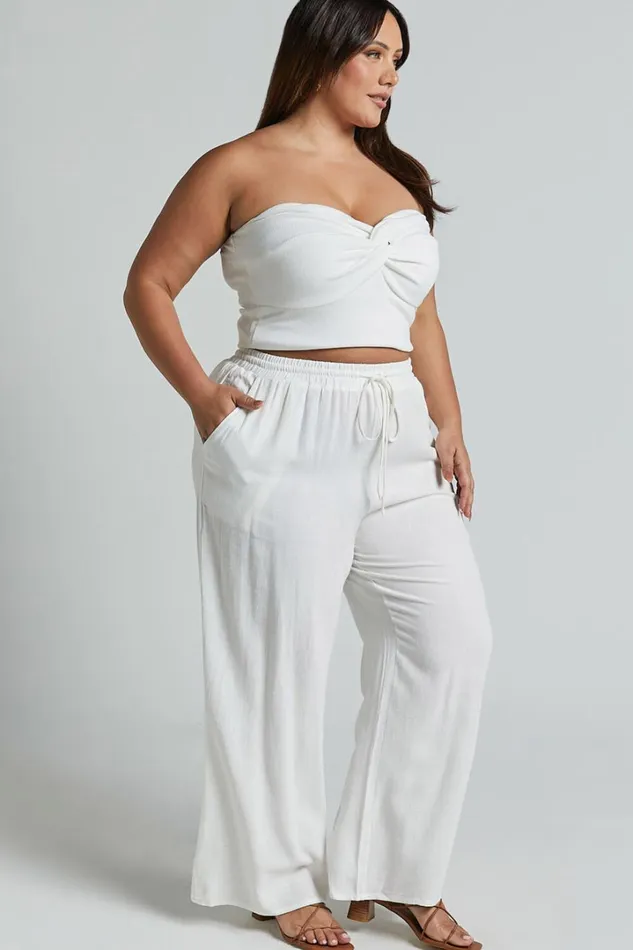 Kala Pants 8211 Mid Waisted Relaxed Elastic Waist Pants In White Women Showpo Pants