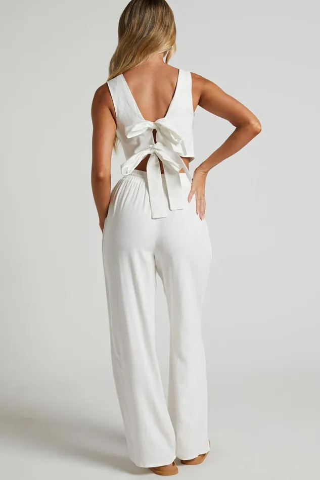 Kala Pants 8211 Mid Waisted Relaxed Elastic Waist Pants In White Women Showpo Pants