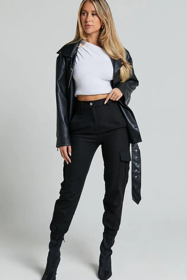 Kayla Pants 8211 Mid Rise Cargo Pants In Black Women Showpo Pants