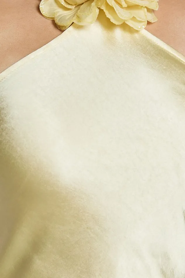 Keithy Midi Dress 8211 Rosette Halter Neck Slip Dress In Lemon Women Showpo Dresses
