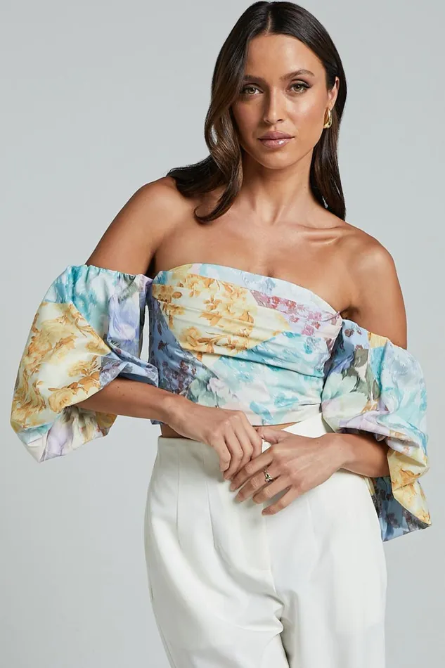 Kellen Top 8211 Off Shoulder Balloon Sleeve Top In VINTAGE FLORAL Women Showpo Tops