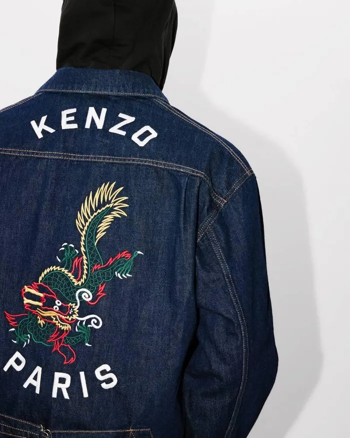 Kenzo Jackets And Coats Men 039Year Of The Dragon039 Embroidered Denim Trucker Jacket Rinse Blue Denim