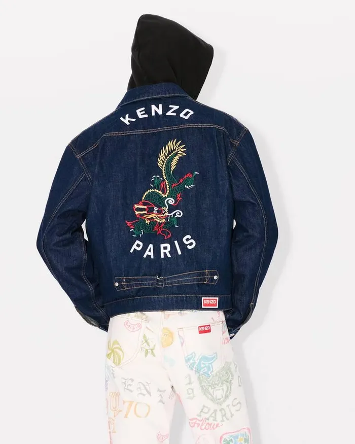 Kenzo Jackets And Coats Men 039Year Of The Dragon039 Embroidered Denim Trucker Jacket Rinse Blue Denim