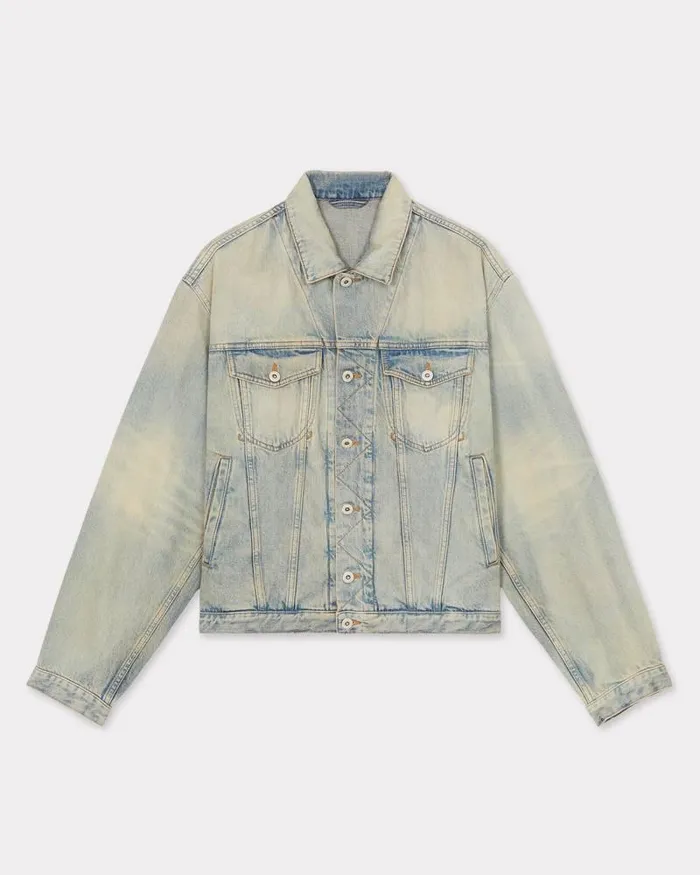 Kenzo Jackets And Coats Men Drawn Varsity039 Denim Trucker Jacket Stone Bl Dirty Blue Denim