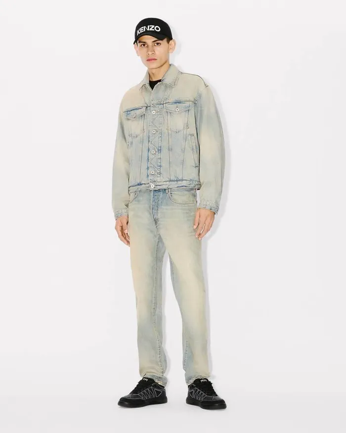 Kenzo Jackets And Coats Men Drawn Varsity039 Denim Trucker Jacket Stone Bl Dirty Blue Denim