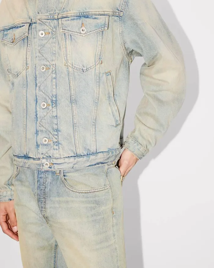 Kenzo Jackets And Coats Men Drawn Varsity039 Denim Trucker Jacket Stone Bl Dirty Blue Denim