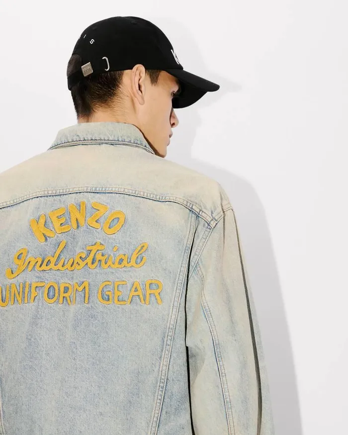 Kenzo Jackets And Coats Men Drawn Varsity039 Denim Trucker Jacket Stone Bl Dirty Blue Denim