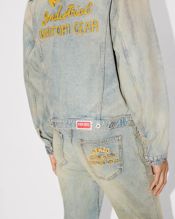 Kenzo Jackets And Coats Men Drawn Varsity039 Denim Trucker Jacket Stone Bl Dirty Blue Denim