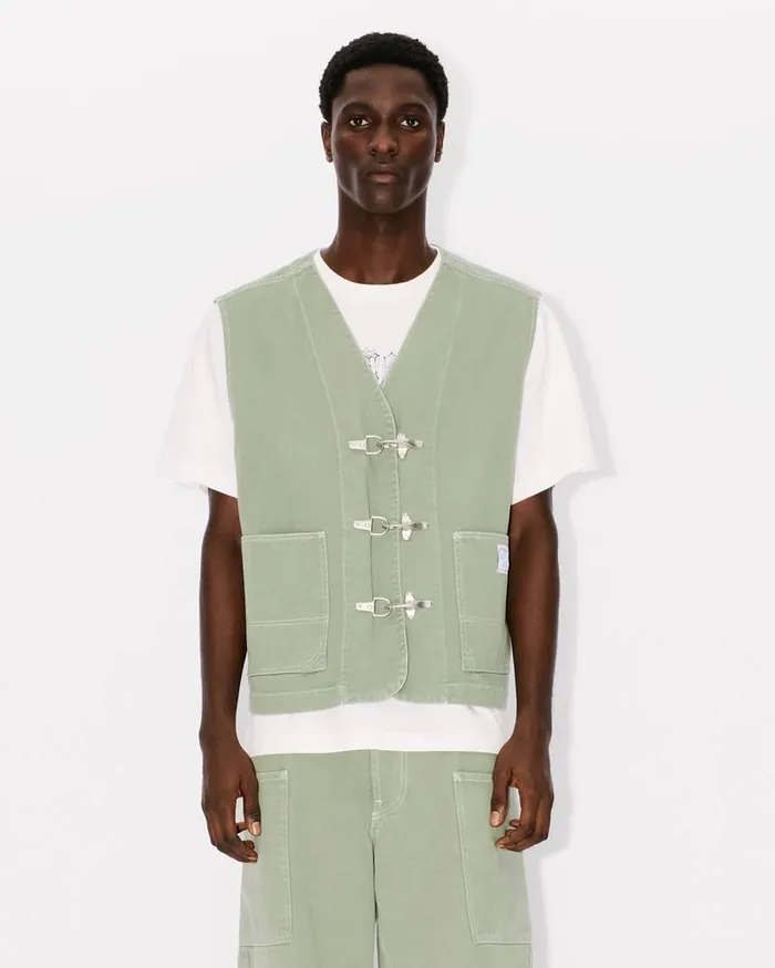 Kenzo Jackets And Coats Men Elephant Flag039 Workwear Waistcoat Almond Green
