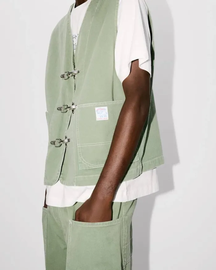 Kenzo Jackets And Coats Men Elephant Flag039 Workwear Waistcoat Almond Green