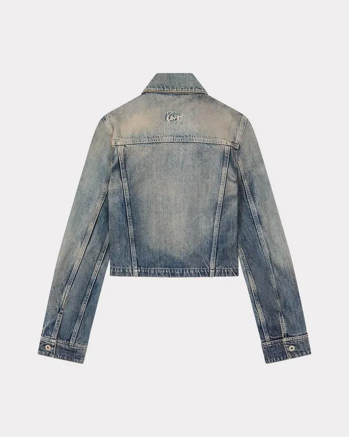 Kenzo Jackets And Coats Women Japanese Denim Trucker Jacket Stone Bl Dirty Blue Denim