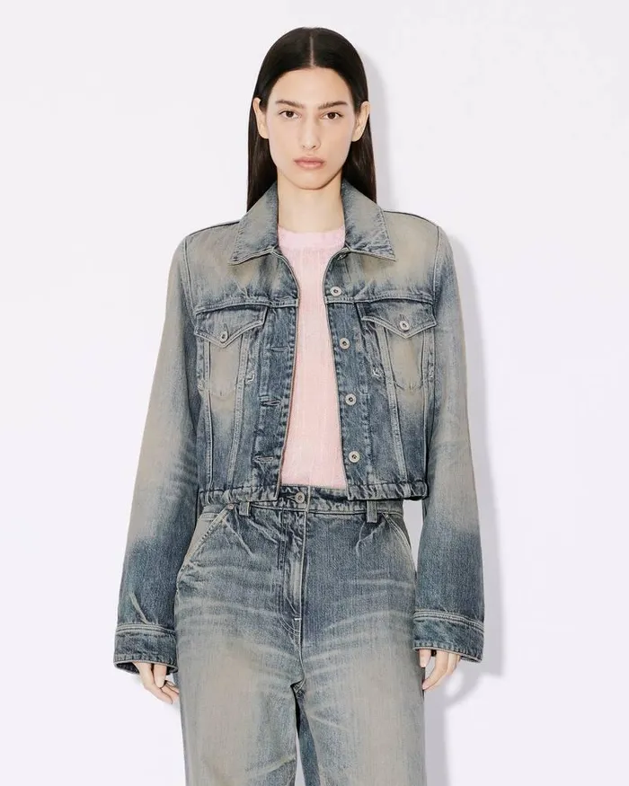 Kenzo Jackets And Coats Women Japanese Denim Trucker Jacket Stone Bl Dirty Blue Denim